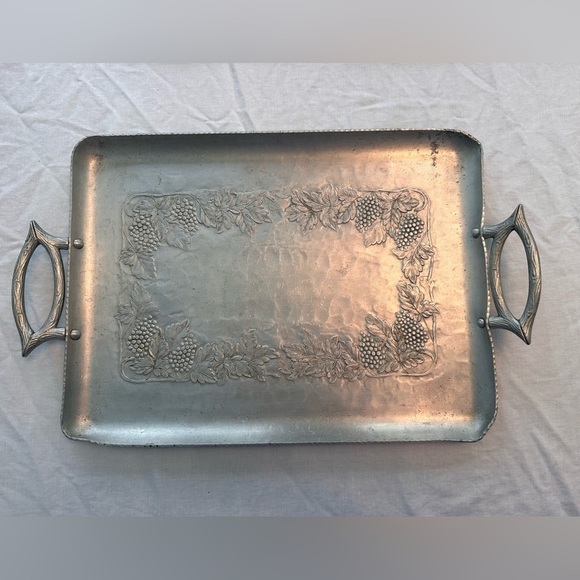 Vintage Hand Forged Aluminum Tray w/Etched Grapes - Picture 1 of 7